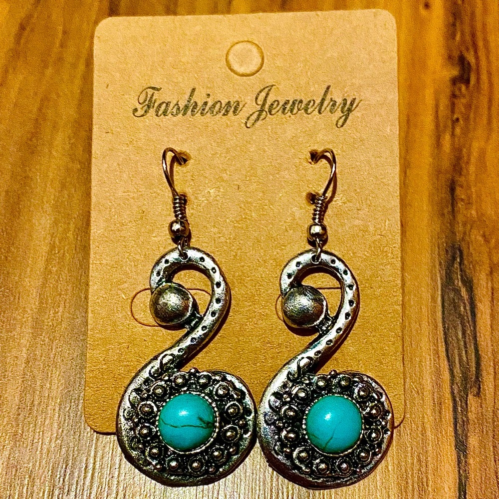 Turquoise Sterling Silver Drop Earring Tibetan